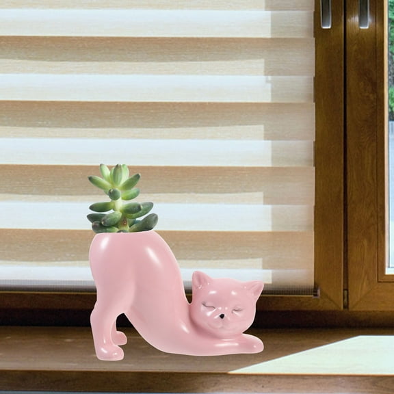 MLINS Ceramic Cat Planter Pot for Storage Pink Cartoon Flower Pot 7 inch