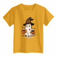 thumbnail image 4 of Qopobobo Halloween Shirt Kids Girl Halloween T-Shirt for Girls Retro Spooky Short Sleeve Tee Size 13-14 Years(Yellow, 13-14 Years), 4 of 5