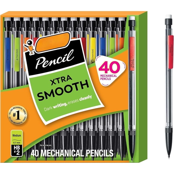 Xtra Smooth Mechanical Pencil with 0.7 mm Medium Point, Refillable and Retractable, 40-Count Pack