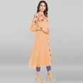 thumbnail image 5 of Janasya Indian Round Neck 3/4 Sleeve Floral Print Peach Poly Crepe Kurta For Women, 5 of 7
