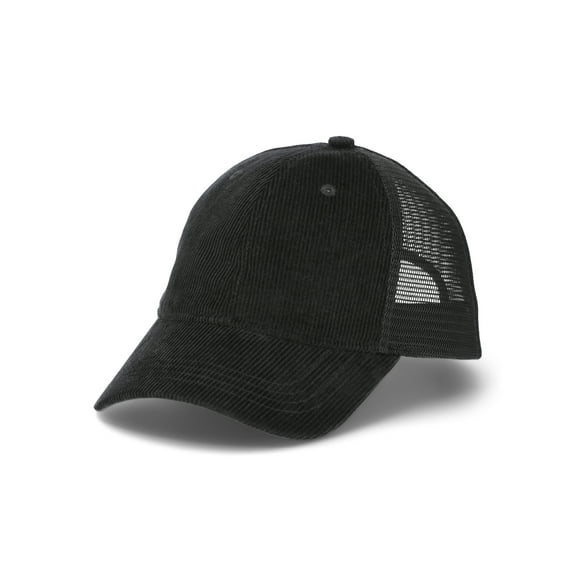 Time and Tru Women's Corduroy Mesh Back Baseball Hat, Black/Black