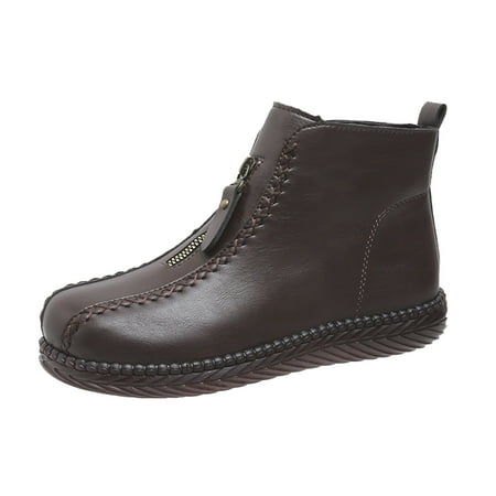 

Fashion Autumn Winter Women Ankle Boots Flat Soft Bottom Comfortable Side Zipper Solid Color Casual Style