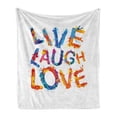 thumbnail image 1 of Live Laugh Love Soft Flannel Fleece Blanket, Watercolor Splash Paint Art Style Letters Joyous Delirious Grunge Writing, Cozy Plush for Indoor and Outdoor Use, 50" x 70", Multicolor, by Ambesonne, 1 of 6