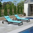 thumbnail image 3 of PURPLE LEAF Outdoor Tanning Lounge Chair Set with Face Hole Aluminum Adjustable Reclining Lounger for Poolside Beach Sunbathing with Wheels Pillows and Table Patio, Turquoise Blue, 3 of 12
