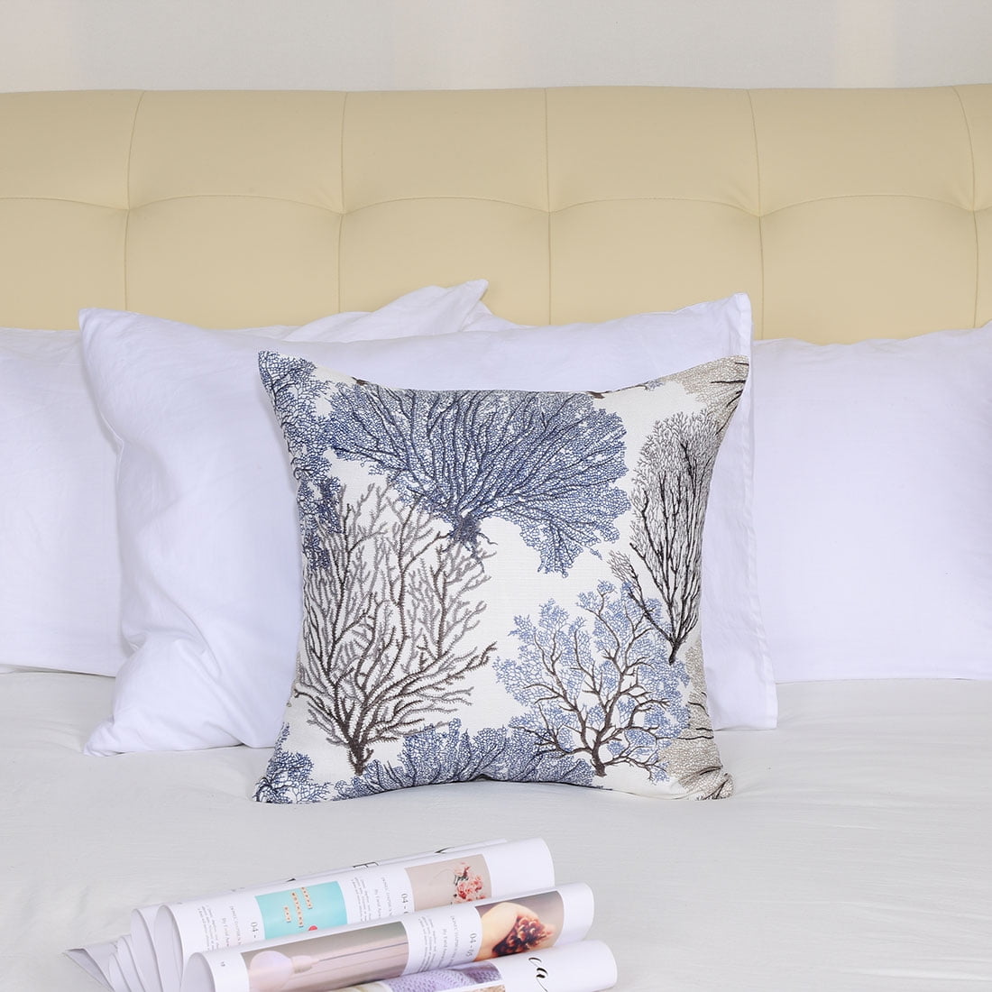 Unique Bargains Soft Polyester Coral Printed Throw Pillowcase, 18"x18" Blue 1