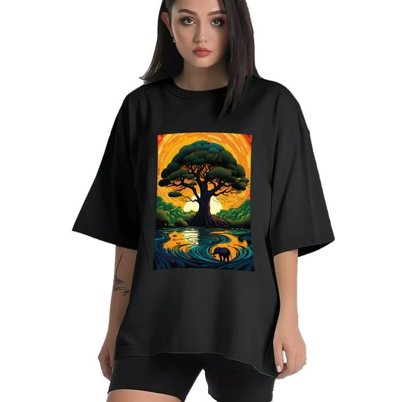 Plus Size Shirt for Women Black Tops for Women Short Sleeves Shirt for Women Tree 9 T Shirt Crewneck Shirt for Women XS