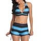 thumbnail image 2 of Traje de baño de dos piezas, traje de baño con estampado de rayas, top de bikini para mujer, pantalones cortos, traje de baño con estampado de rayas, funcionalidad inteligente, 2 of 7