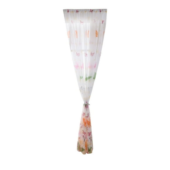 Panxico Curtain Butterfly Sheer Curtain Window Treatment Voile Drape Valance 1 Panel Fabric Pink
