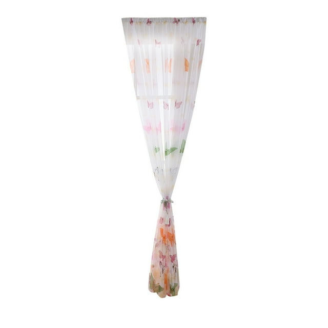VogueV Butterfly Print Curtain Panel 250x100cm - Rod Pocket Sheer Window Drapes Pink
