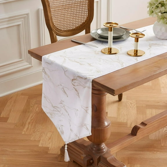 WARM HOME DESIGNS White Printed Foil Velvet 48 Inch Table Runner. ITR White 48