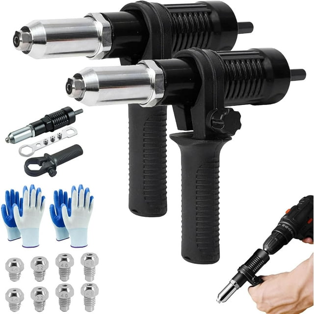 2026 New Professional Electric Rivet Gun Adapter Kit, Rivet Gun Adapter with Removable Plastic Handle, Including 2.4/3.2/4.0/4.8mm Diameter Rivet Head for Cordless Electric Power Drills (2set)