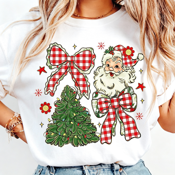 Santa Coquette Christmas TShirt Plaid Christmas Bow TShirt Floral Christmas Tree TShirt Merry Christmas TShirt Vintage Santa TShirt