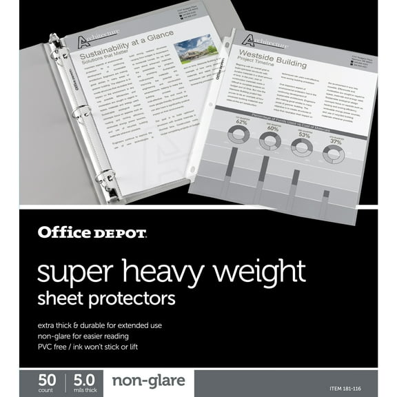 Office Depot Super Heavyweight Non-Glare Sheet Protectors, Pack Of 50, OD181116