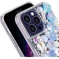thumbnail image 3 of Compatible with iPhone 15 Pro Max Bling Case Luxury Glitter Rhinestone Diamond Crystal Sparkle Rose Flower Pearl Floral Soft Bumper Protective Case Cover for Women Girls Blue, 3 of 6