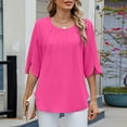 thumbnail image 4 of Women's Fashionable Casual Spring And Summer New Pure Color Round Neck Zip Up Five Quarter Sleeve Loose Chiffon Shirt Champagne Shirts Women Dressy Business Sweater Dress Chiffon Camisole Sweater, 4 of 6