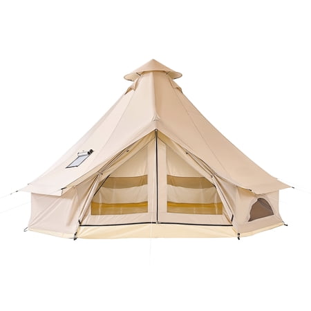 KFFKFF Oxford Canvas Bell Tent 4-Season 16.4 ft Yurt Tent for Camping with Stove Jack Weather-Resistant and Breathable Design Fits up to 7 People with Removable Zippered Floor