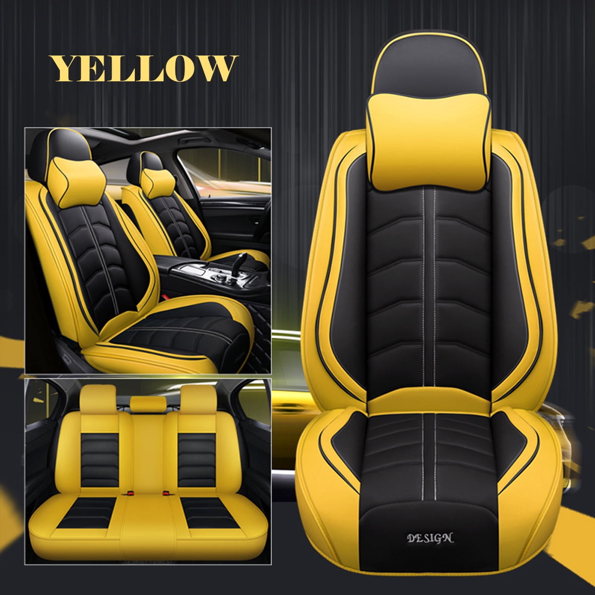 Universal 5 Seats Car Seat Cover Luxury PU Leather Front & Rear Full Set Cushion