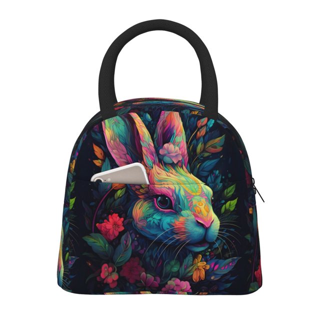 Balery Colorful Patterned Rabbit Bolsa de Almuerzo para Mujeres, Caja de Almuerzo, Bolsa de Almuerzo Pequeña Impermeable, Tote de Almuerzo Reutilizable con Gran Capacidad