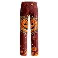 thumbnail image 5 of Womens Halloween Pjs Cute Funny Pumpkin Print Wide Leg Sleepwear Pj Lightweight Cozy Soft Lounge Pants For Halloween, 5 of 9