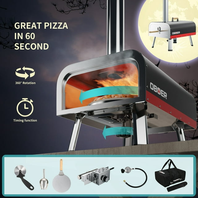 LILYPELLE Portable Pizza Oven, 12" Pellet Pizza Oven, Stainless Steel Pizza Oven Outdoor, Wood &Gas Powered Pizza Oven with Foldable Feet & Complete Accessories