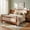 Cherry + Beige, variant on Christopher Knight Home Farmhouse Queen Platform Bed Frame with Upholstered Headboard, Cherry
