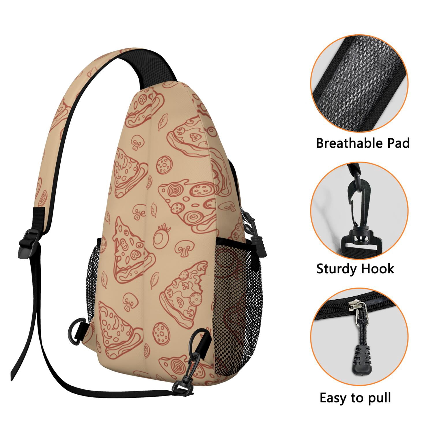 Pizza Party Crossbody Chest Bag - Durable & Comfortable Shoulder Backpack for Outdoor Enthusiasts & Minimalists - Travel-Ready Food-Themed Design
