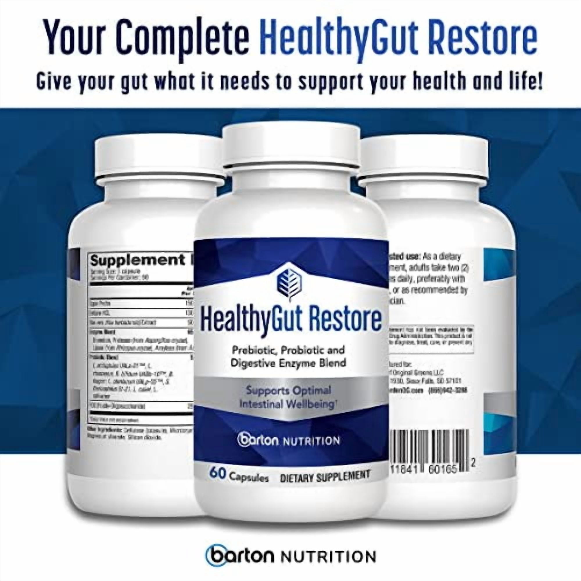 HealthyGutSupport+ - Gut Health and Immunity Support with Prebiotics, Probiotics and Digestive Enzymes for Digestion and Absorption - 60 Doctor-Formulated Stomach Health Capsules