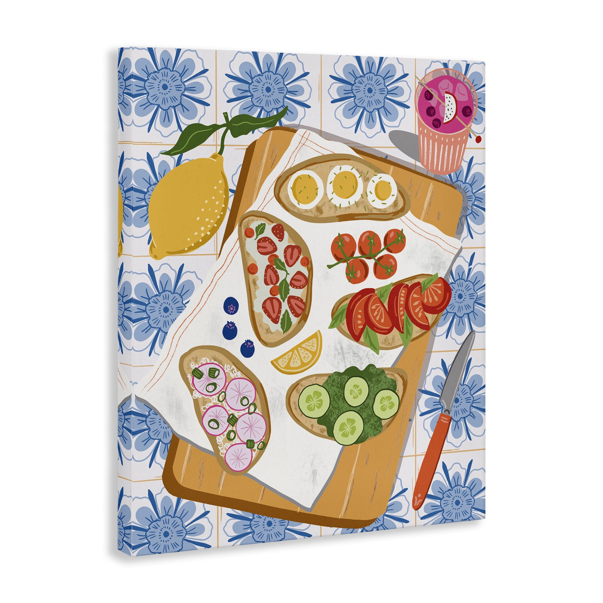 Stupell Industries Delicious Toasts on Florals Food & Beverage Painting Wrapped Canvas Art Print Wall Art, 24 x 30