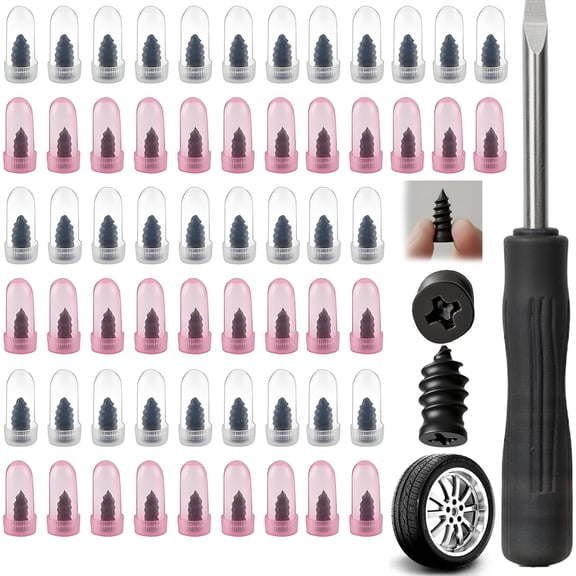60Pcs Tire Repair Rubber Nails with 2 Sizes, Screw in Tire Plugs Rubber Screws, Fast Emergency Tire Repair for Tubeless Tires