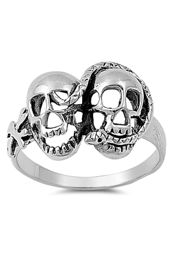 Antiqued Snake Skull Crossbones Biker Ring .925 Sterling Silver Band Jewelry Female Male Size 6