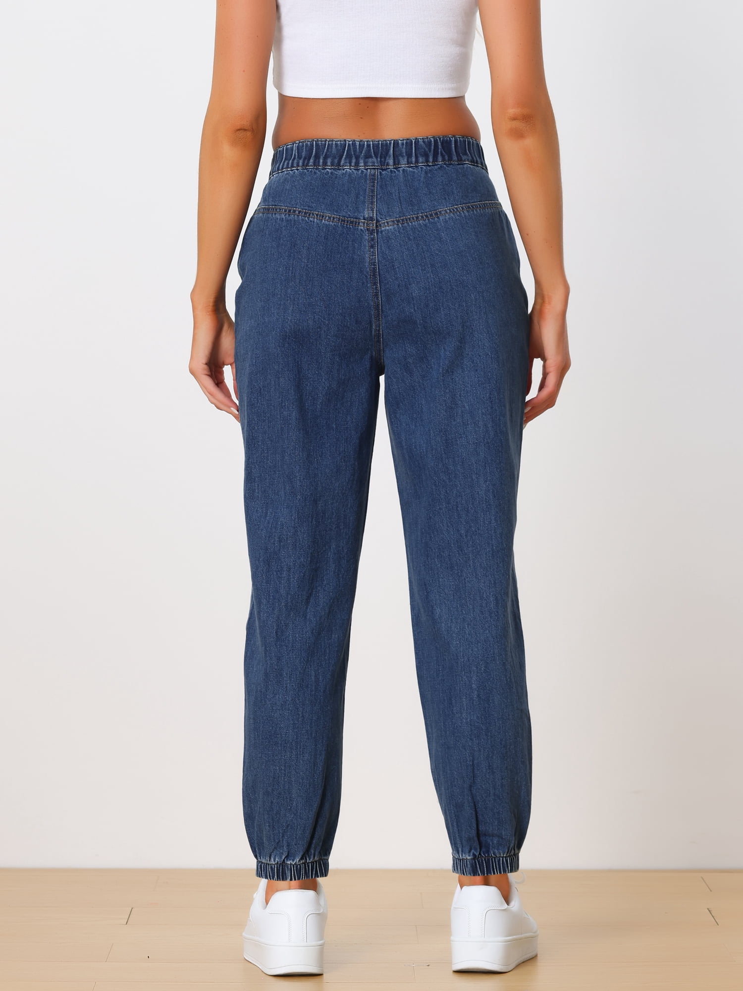 DARING DIVA Women's Jeans Jogger High Waisted Elastic Waist Denim Pants S Blue