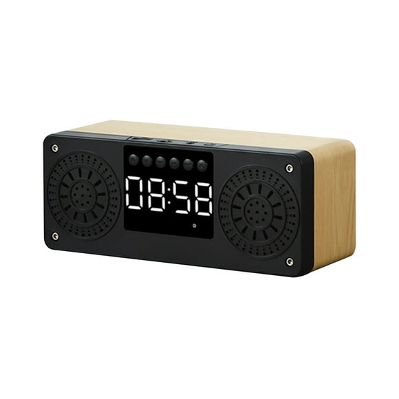 Bluetooth Speaker Wooden Clock with Alarm Digital Display Bluetooth 5.0 Support SD Card USB AUX Input 400 mAh Battery 360 Degree Stereo Sound