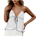 thumbnail image 2 of Ovbmpzd Women's Tank Tops Babydoll Tie Front Halter Spaghetti Straps White Camisole Summer Sleeveless Spring Shirt Going Out Tops for Women S, 2 of 6