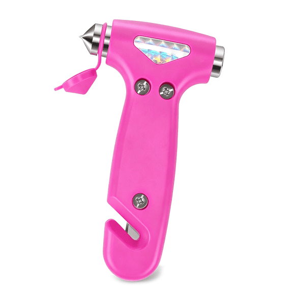 Prichor 3-in-1 Car Safety Hammer, Window Breaker and Seatbelt Cutter, Pink Roadside Emergency Tool, Compact Travel Essential for Women