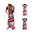 thumbnail image 2 of Yuemengxuan Women Stytlish Maxi Dress, Star  Stripe Print Short Sleeve V-neck One-piece, 2 of 4