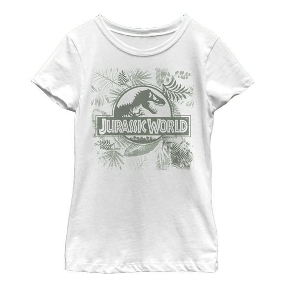 Girl's Jurassic World Fern Leaf Logo  Graphic Tee White Large