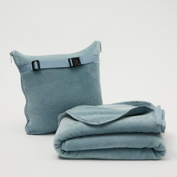 Cuddledown Plush Fleece Travel Blanket Throw | Cozy & Exceptionally Soft | Lightweight | Convenient, Easy Care | Doubles as Pillow | 65" x 40" | Gulf Blue