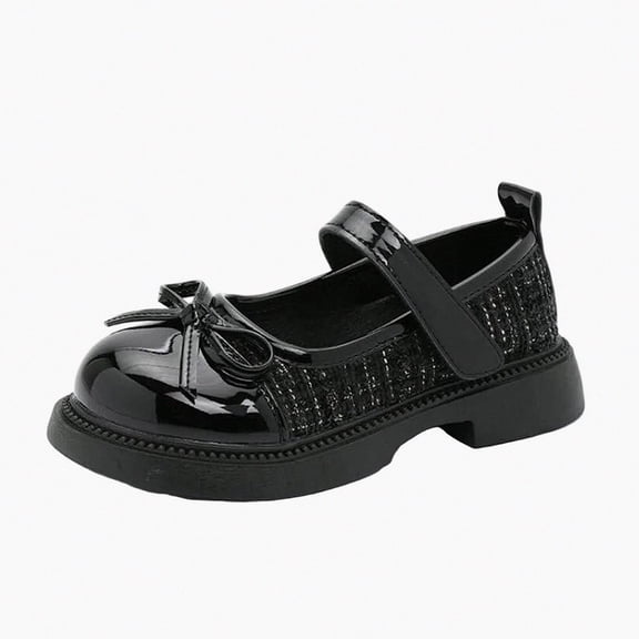 Viluyesy Girls Mary Janes Kids Bowknot Platform Tweed Patent Leather Shoes Black Size 12.5 Little Kids