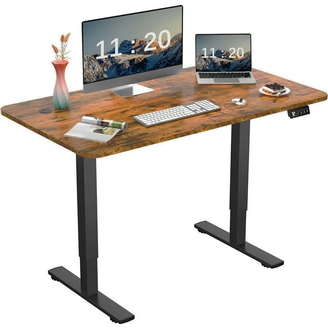 TOYTEXX Electric Standing Desk, 120x60 cm Adjustable Steel Desk, Ultra-Quiet Motor-Brown All Age