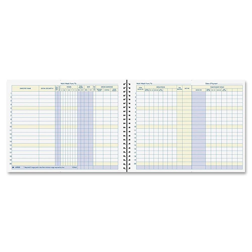 Adams Weekly Payroll Record, 20 Employee Capacity, Spiral Binding, 11 x