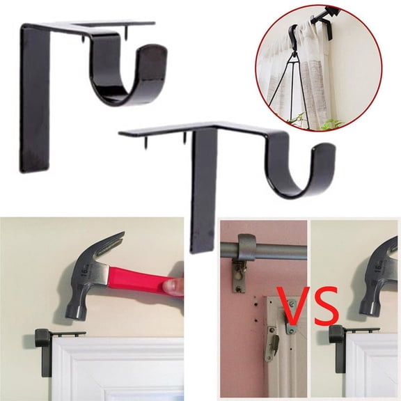 2 Pack Adjustable Curtain Rod Brackets, Wall Mount Rod Holders for 1 Inch Rod, Black, Heavy-Duty Metal