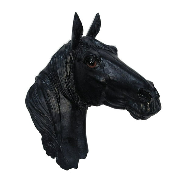 Estatua de cabeza de animal de resina para montar en la pared, escultura rústica realista, adorno artesanal Caballo Negro 20x22cm