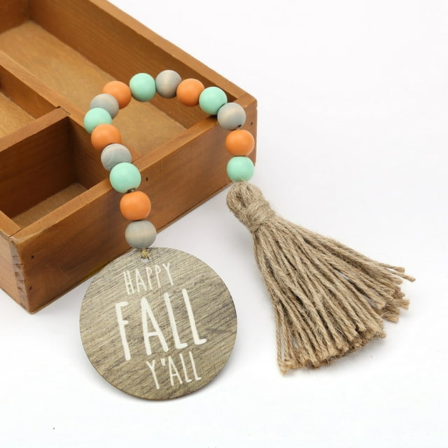 JJKBVCLO Thanksgiving Tassel Beaded Autumn Wood Bead String DIY Tray Decoration