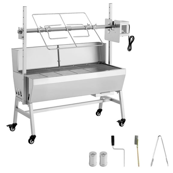 KFFKFF Rotisserie Grill with 38W Motor, Outdoor BBQ Spit Roaster for Pig & Lamb, Charcoal Grill with 132 lbs Capacity, Adjustable 7-Level Height, Stainless Steel Electric Rotisserie for Camping