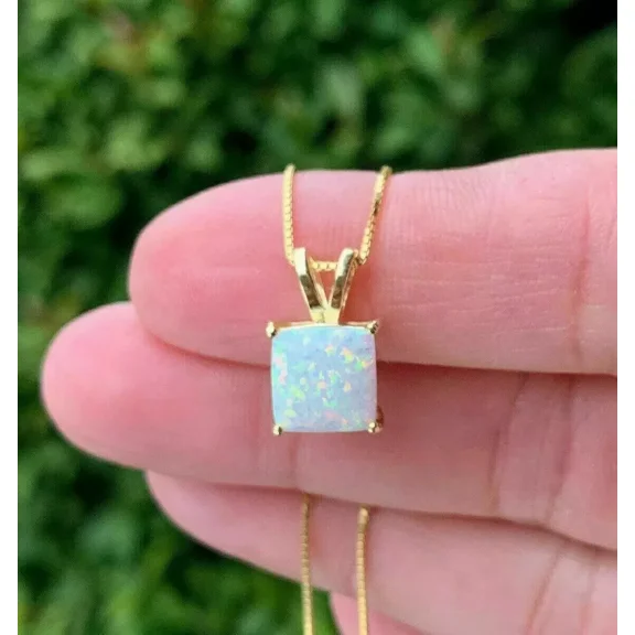 "2Ct Princess Cut Fire Opal Solitaire Pendant in 14K Yellow Gold Over with Free Chain"