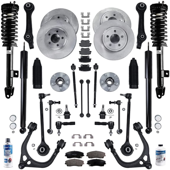 Detroit Axle - 34pc Brake Suspension Kit for RWD Chrysler 300 Dodge Charger Magnum Front Disc Brake Rotors Brake Pads Struts Wheel Bearing Hubs Control Arms Tie Rods Rear Sway Bars Shock Absorbers