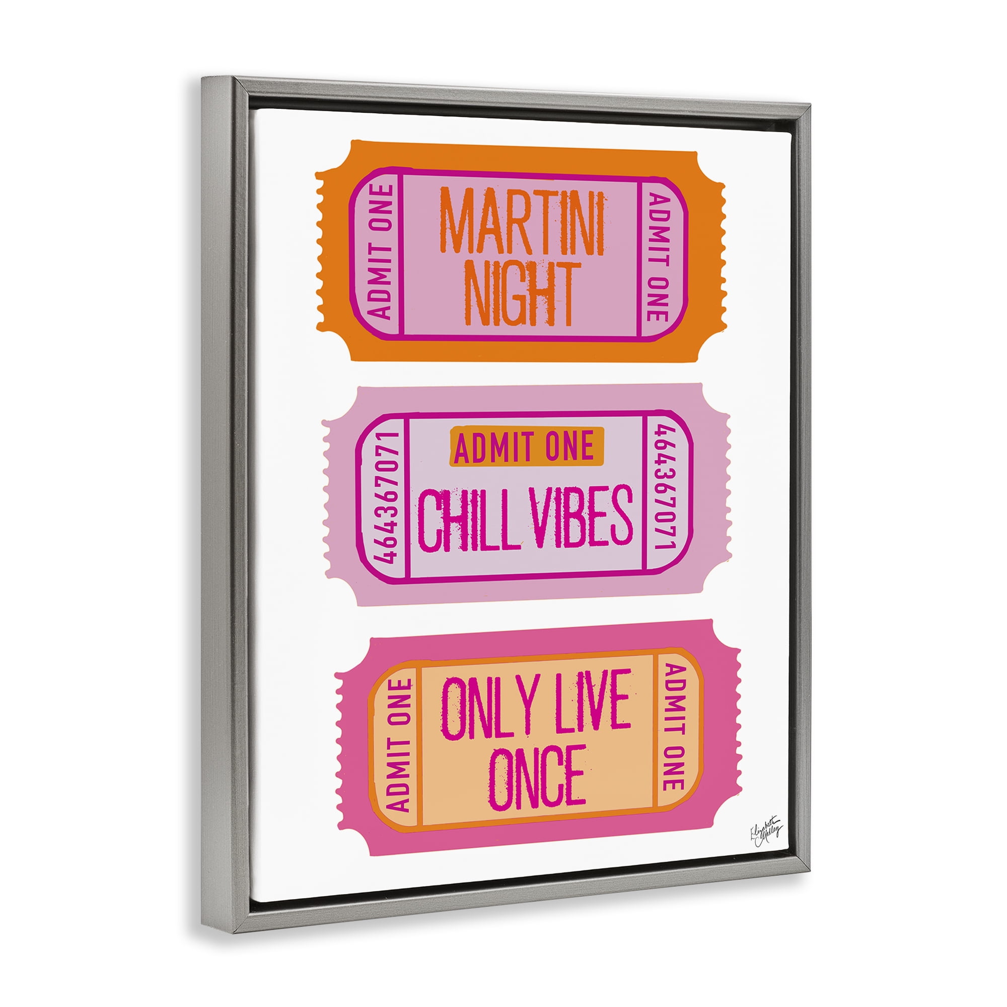 Stupell Industries Fun Party Phrase Tickets Text & Numbers Painting Gray Floater Framed Canvas Art Print Wall Art, 17 x 21