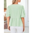 thumbnail image 2 of Blusa PRETTYGARDEN para mujer con lazo en la parte delantera a rayas verde claro, 2 of 8