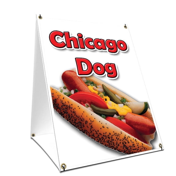 A-frame Sidewalk Chicago Dog Sign With Graphics On Each Side | 24" X 36" Print Size