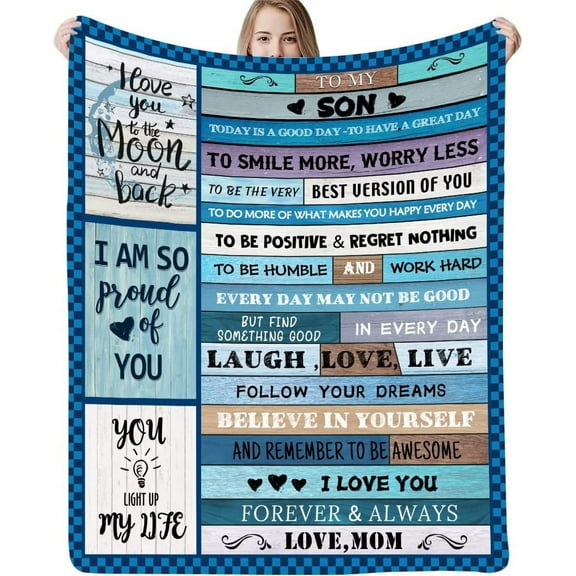 LHSHID to My Son Blanket from Mom Ultra Soft Lightweight Blanket with Warm Words Cozy Flannel Blanket Gifts for Christmas Fathers Day Birthday Thanksgiving Throw 50x60in